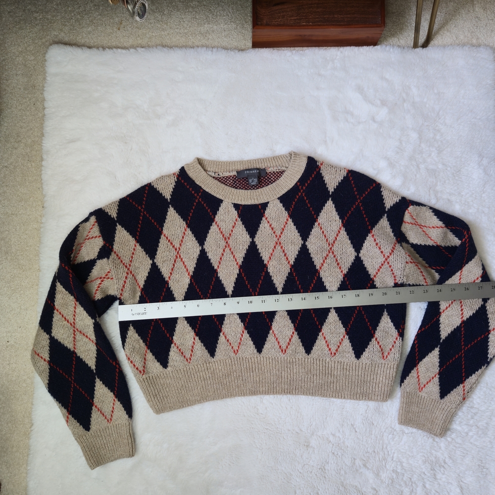 Primark Argyle Crewneck cropped Sweater